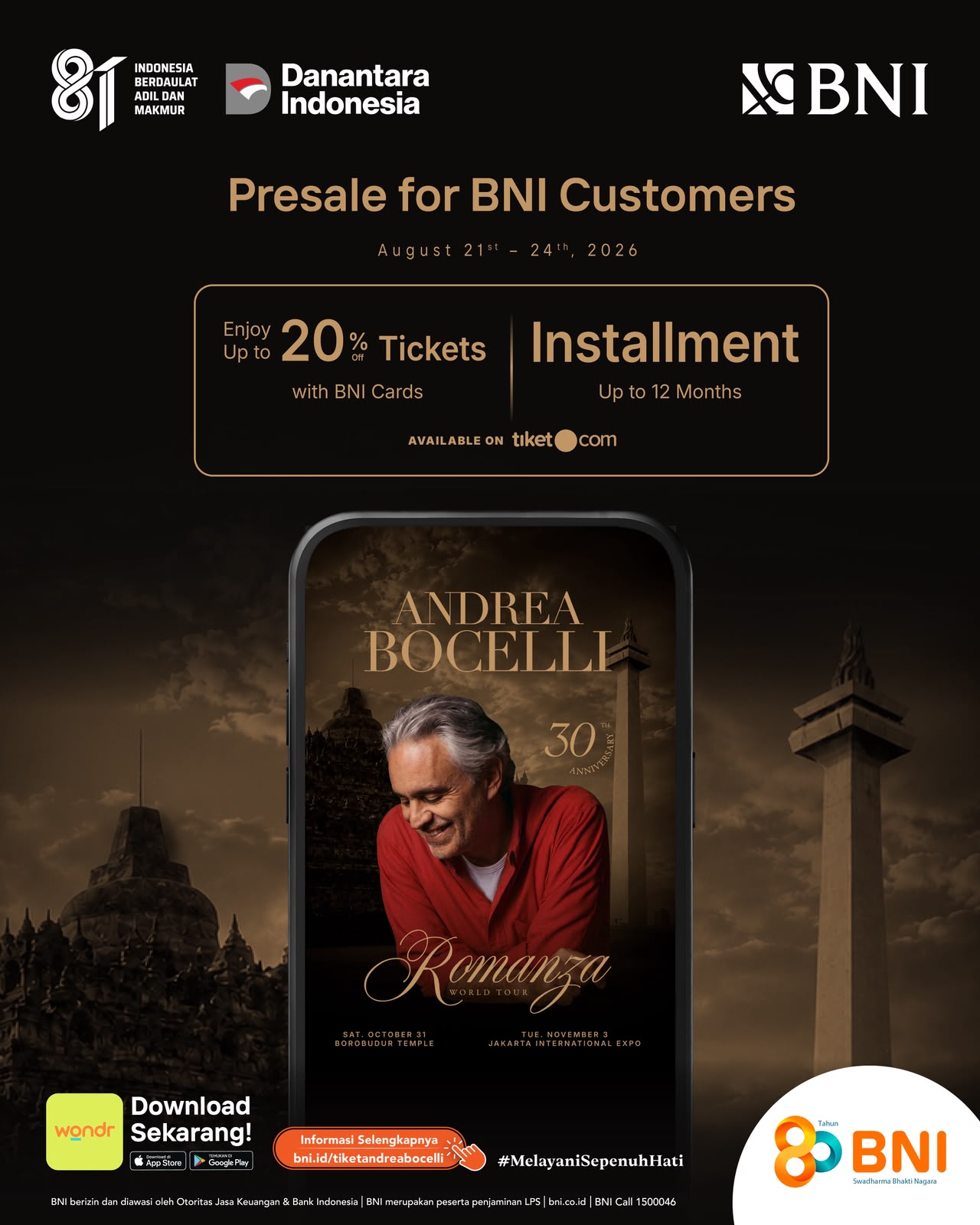 BNI Hadirkan Akses Eksklusif Menikmati Andrea Bocelli “Romanza” di Indonesia